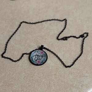 Black Pendant Necklace with Floral Design